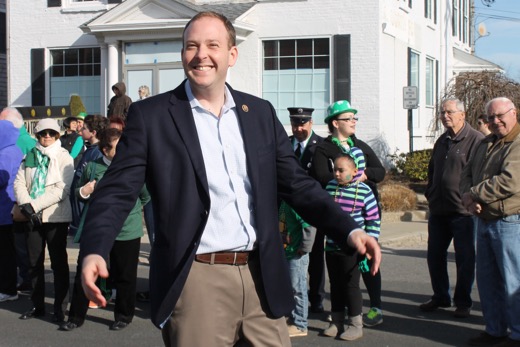 Rep. Lee Zeldin marching in the Cutchogue St. Patrick's Day parade March 12. Photo: Denise Civiletti